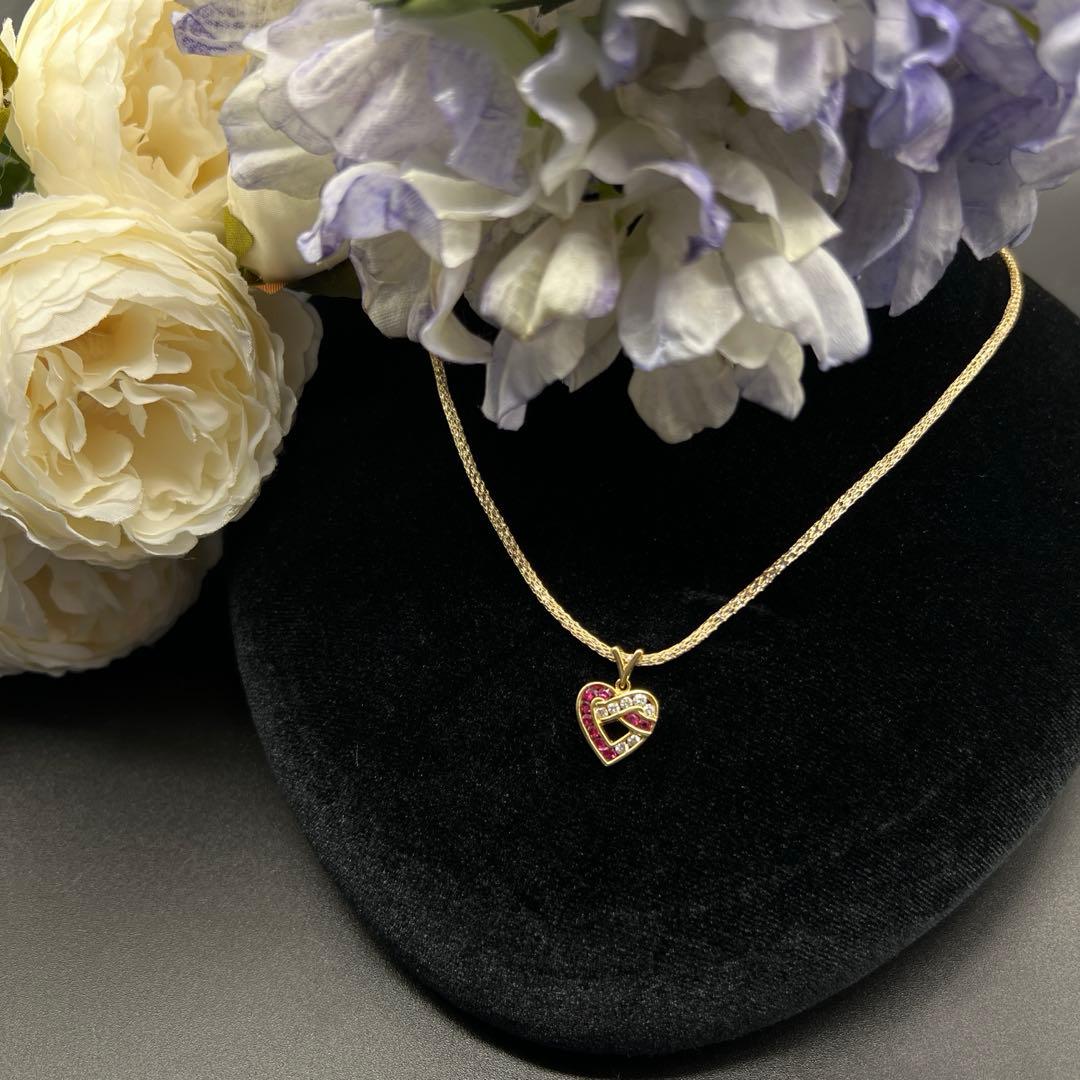K18 ハートモチーフ ルビー ペンダントトップ