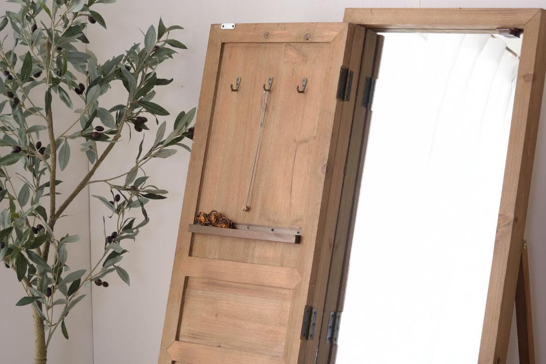 ドア型ミラー☆ブラウン　ミラー　ドアミラー　スタンドミラー　壁掛け　姿見　鏡