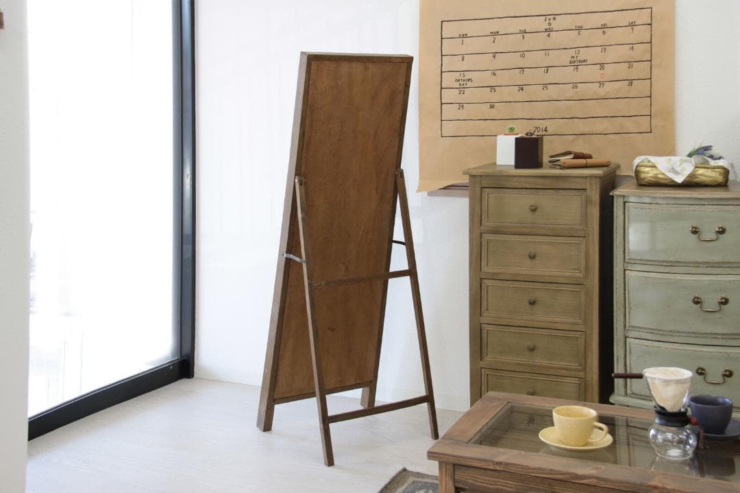 ドア型ミラー☆ブラウン　ミラー　ドアミラー　スタンドミラー　壁掛け　姿見　鏡