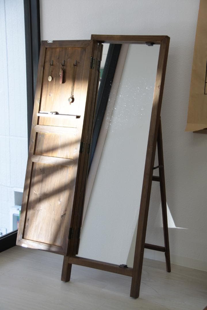ドア型ミラー☆ブラウン　ミラー　ドアミラー　スタンドミラー　壁掛け　姿見　鏡