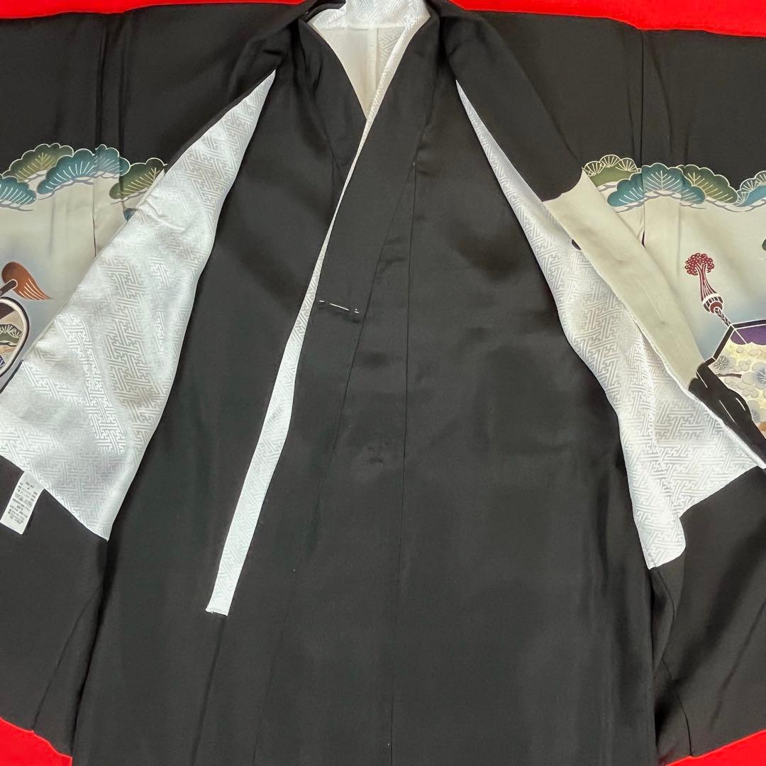 男の子 アンサンブル 羽織 着物 3601 黒 鷹 正絹 七五三 5歳