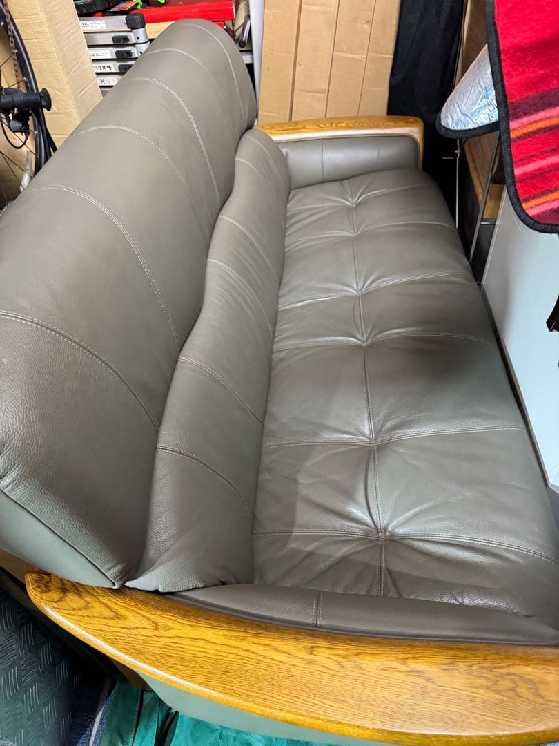 ① 浜本工芸 レザーソファ 浜本工芸 本革張りソファ ３人掛け用