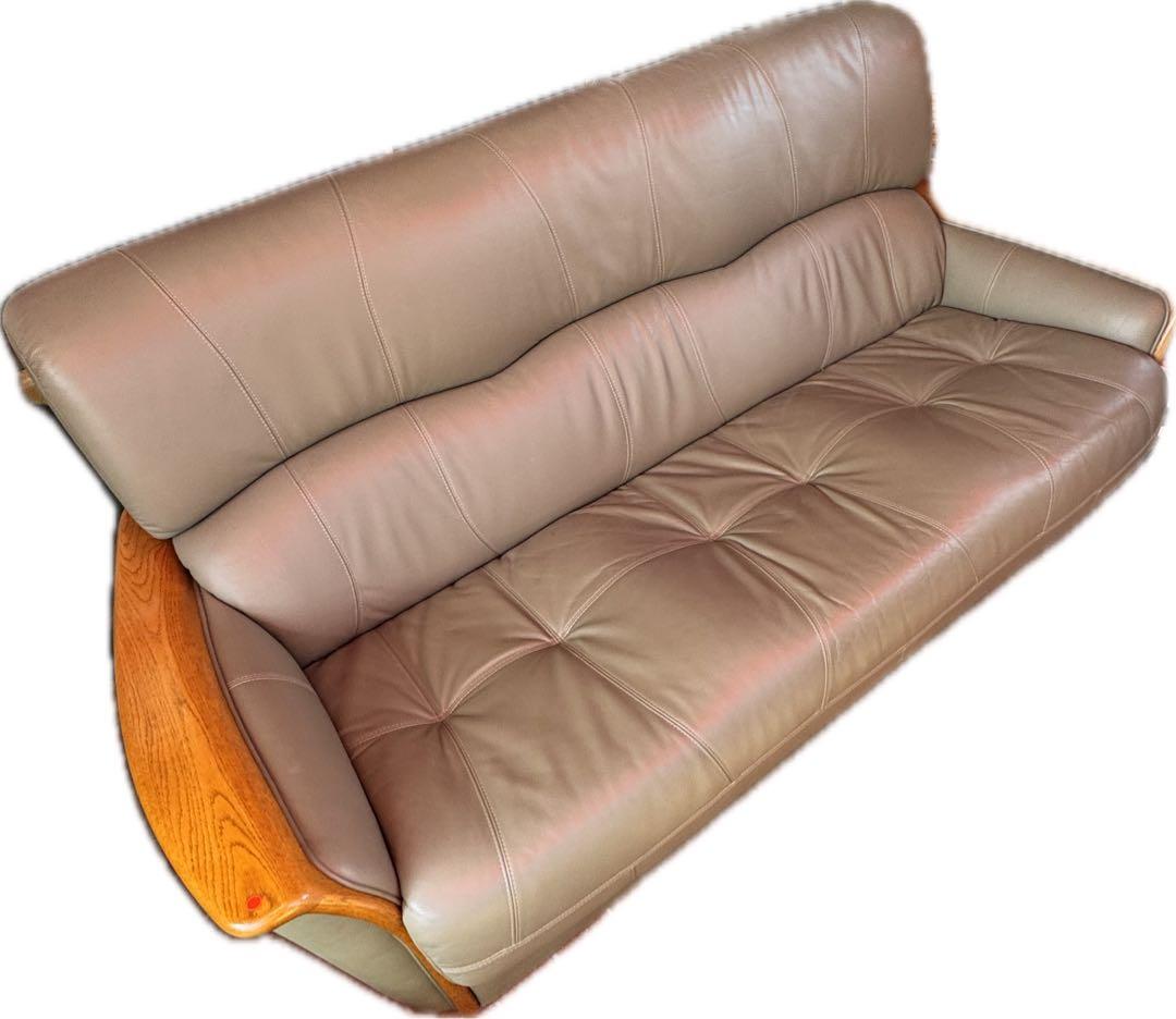 ① 浜本工芸 レザーソファ 浜本工芸 本革張りソファ ３人掛け用