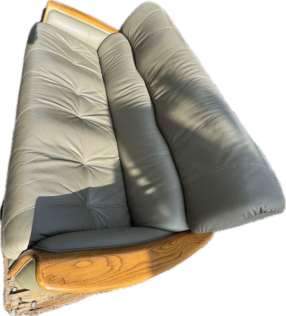 ① 浜本工芸 レザーソファ 浜本工芸 本革張りソファ ３人掛け用