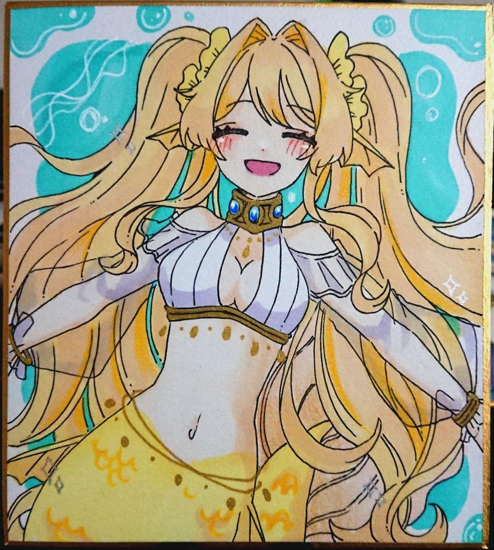 オリジナル 手描きアナログイラスト 色紙 人魚 - メルカリ