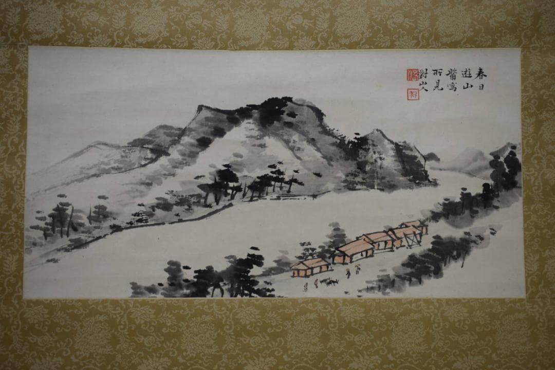 真作/日根対山/春日遊山所見/山水人物図/布袋屋掛軸HG-392 - メルカリ