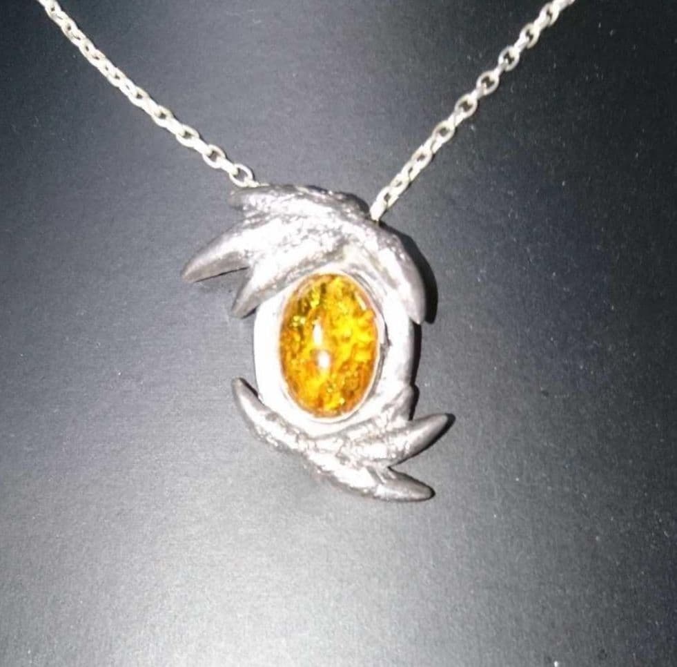 【匿名配送】特価☆ハンドメイドシルバー 琥珀ペンダント 925チェーン付