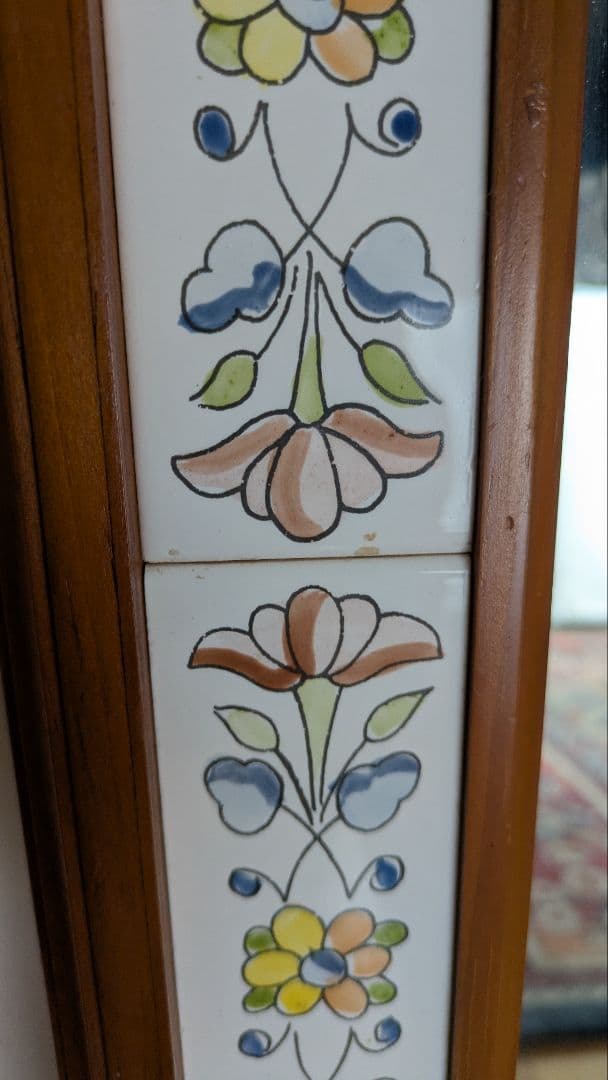 ウォールミラー スペイン製タイル貼り　カントリー調　鏡　壁掛け