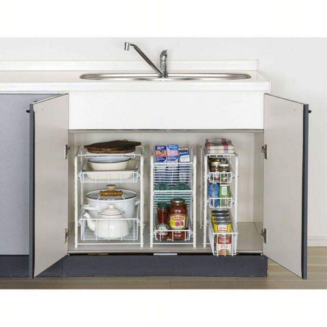 幅約21.5ｃｍ　ボトルラック 燕三条で作る頑丈シンク下スライドラック［日本製］