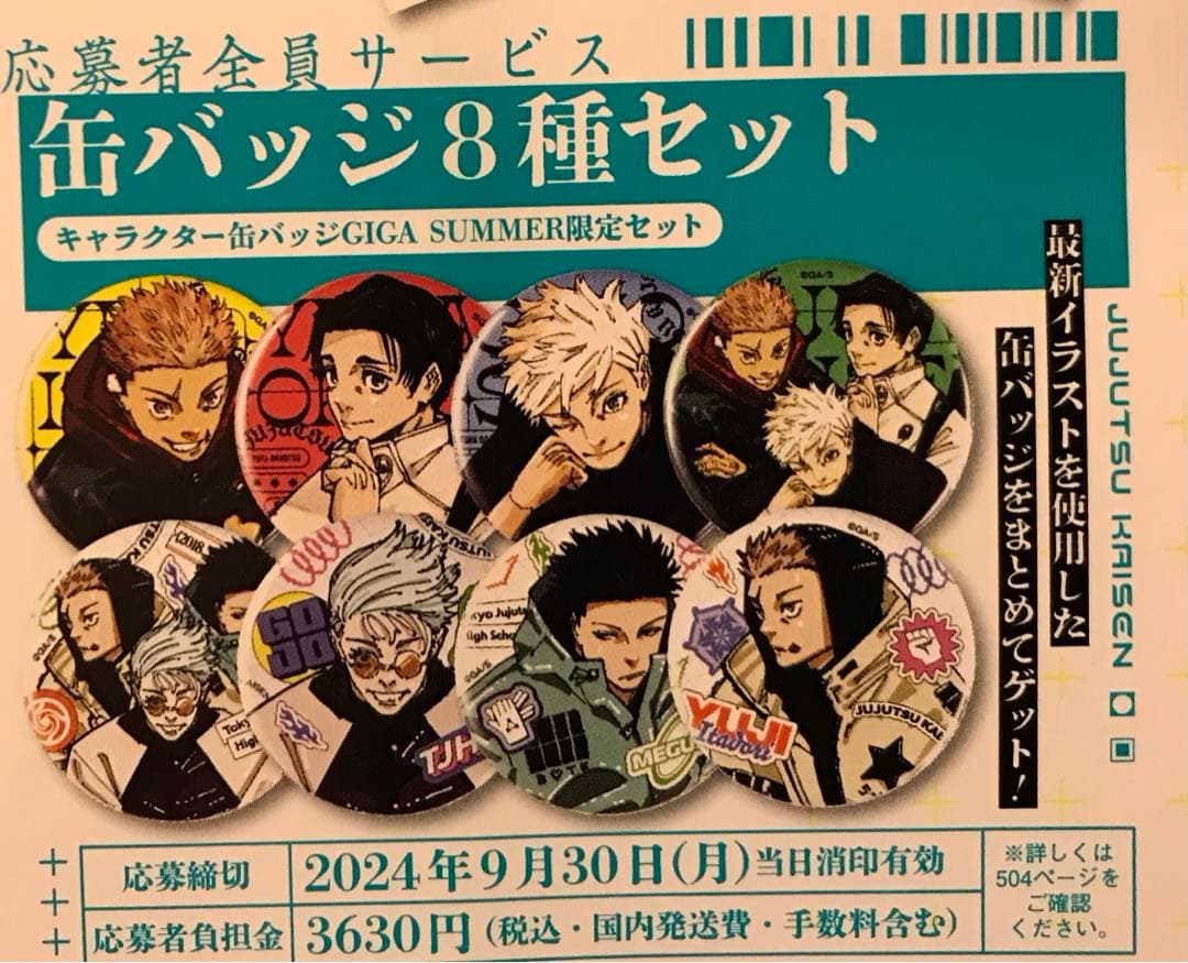 ジャンプギガ GIGA 2024 呪術廻戦 応募者全員サービス 缶バッジ 応募券