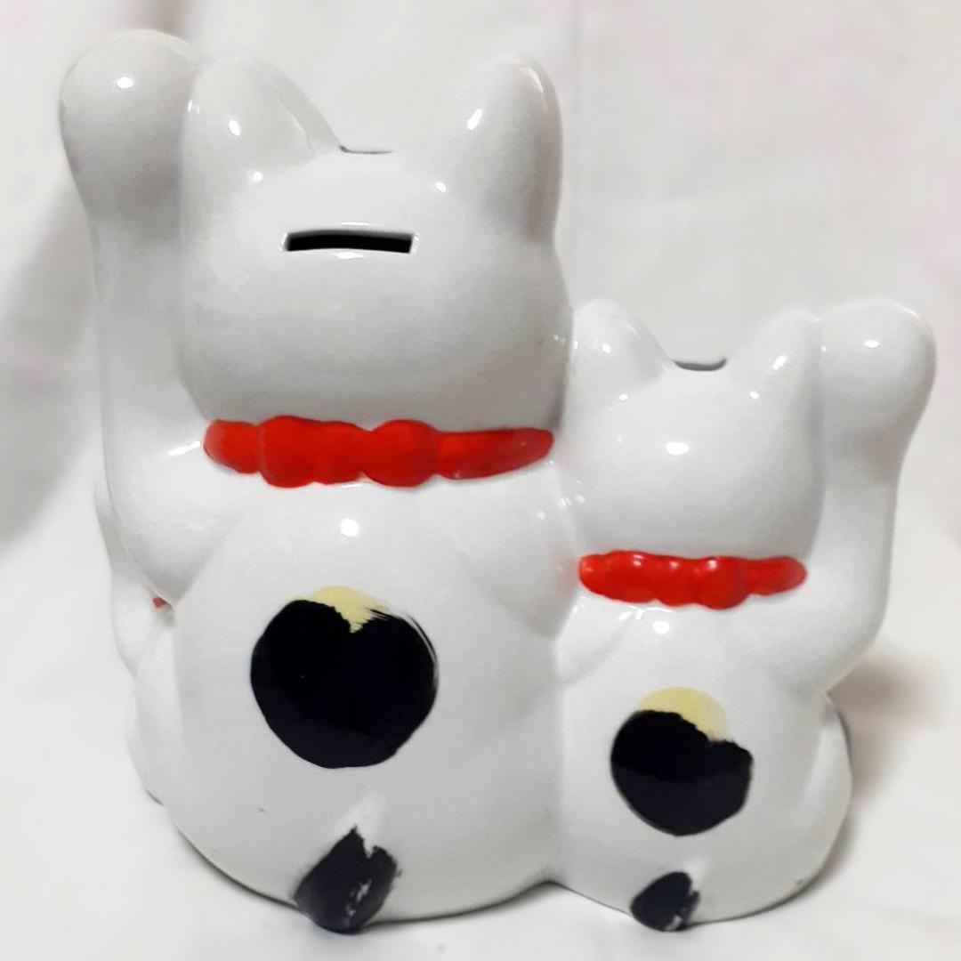 059　瀬戸焼　招き猫 三匹猫　ガラス目　昭和レトロ　当時物　希少品