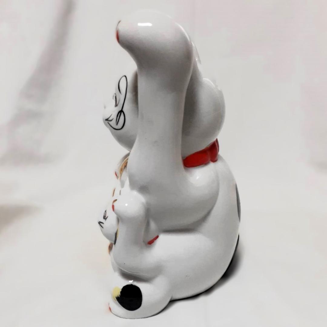 059　瀬戸焼　招き猫 三匹猫　ガラス目　昭和レトロ　当時物　希少品