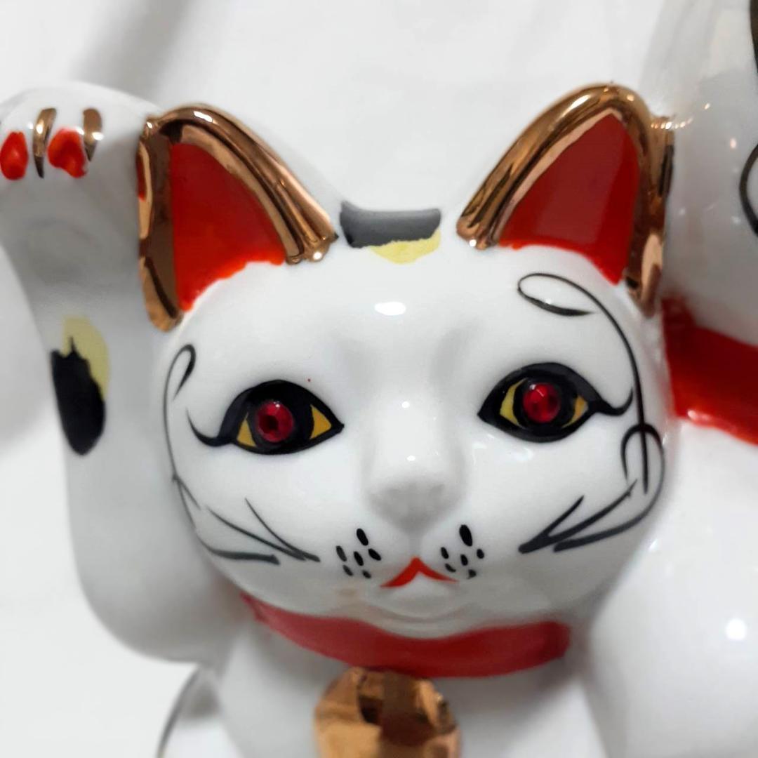 059　瀬戸焼　招き猫 三匹猫　ガラス目　昭和レトロ　当時物　希少品