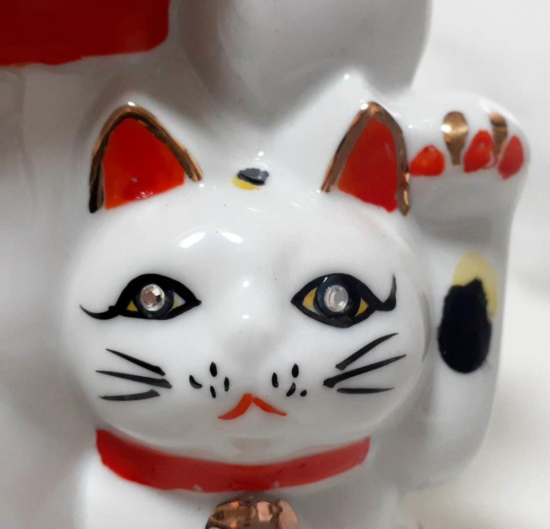 059　瀬戸焼　招き猫 三匹猫　ガラス目　昭和レトロ　当時物　希少品