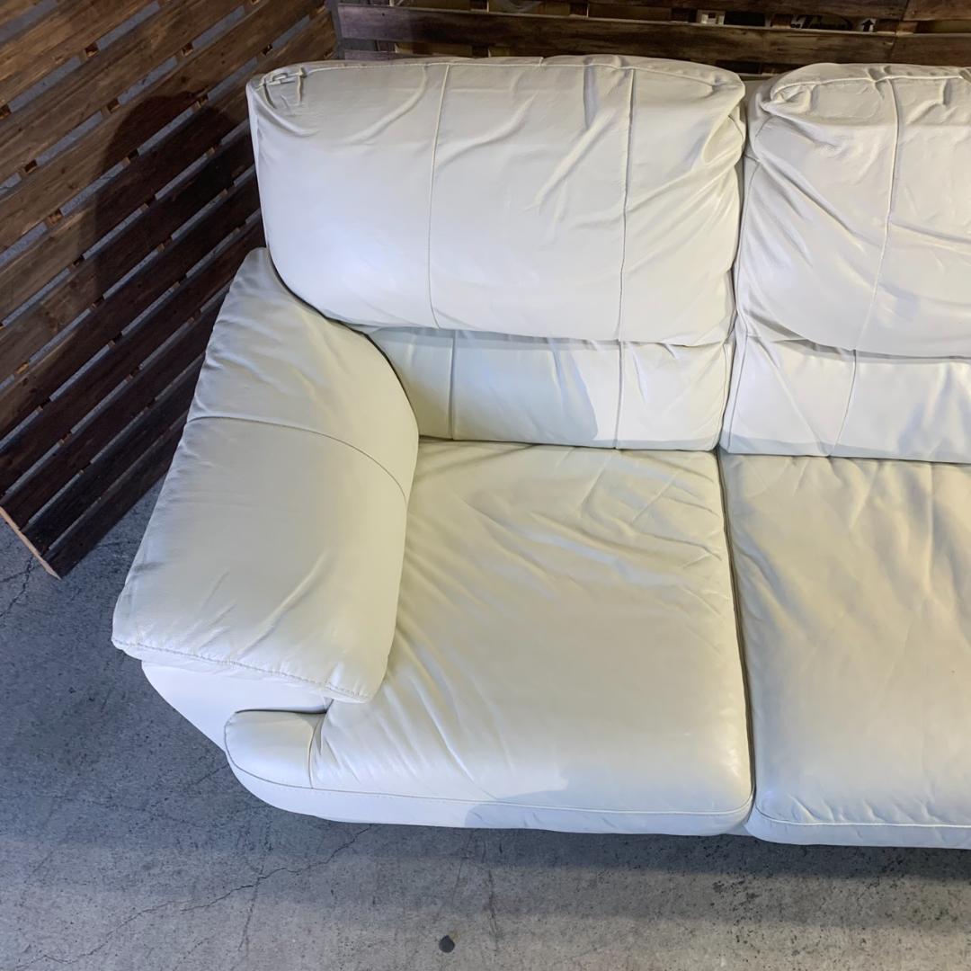 K957 レザー カウチソファ 3人掛けソファ ホワイト オットマン付