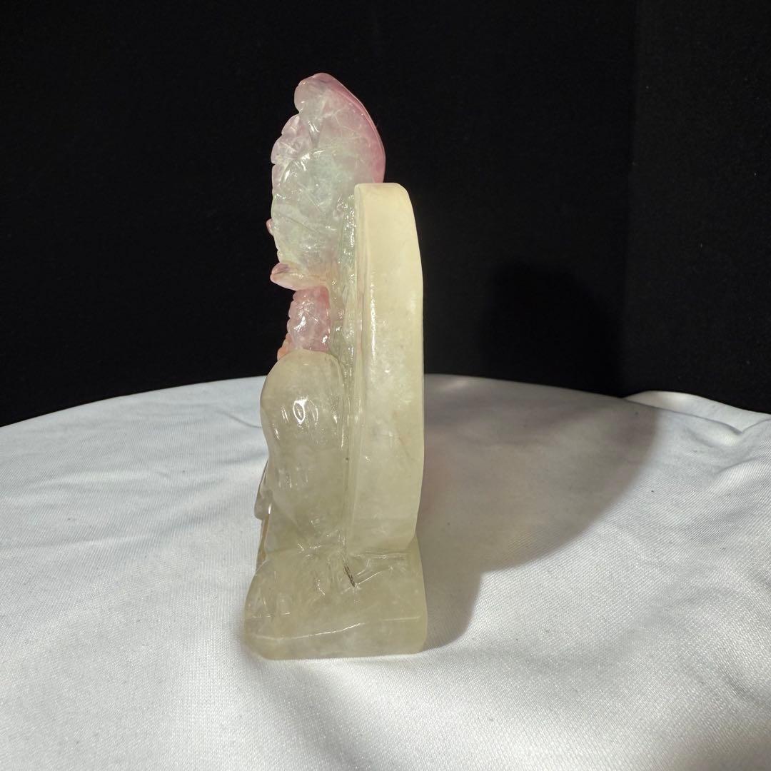 特売❣️天然石フローライトの鳥と花　置物　彫物NO.070507