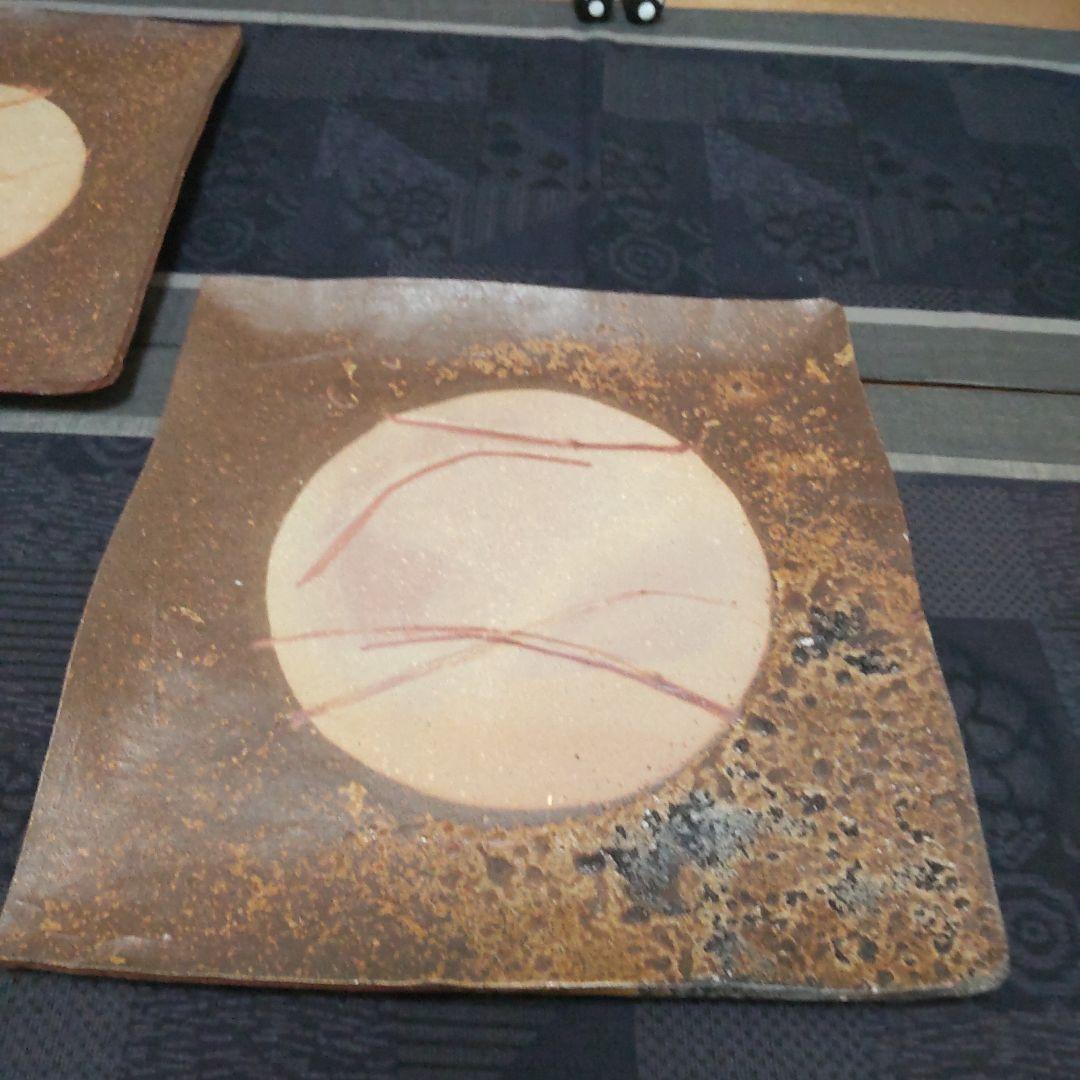 渋い四方皿 2枚 備前焼 C