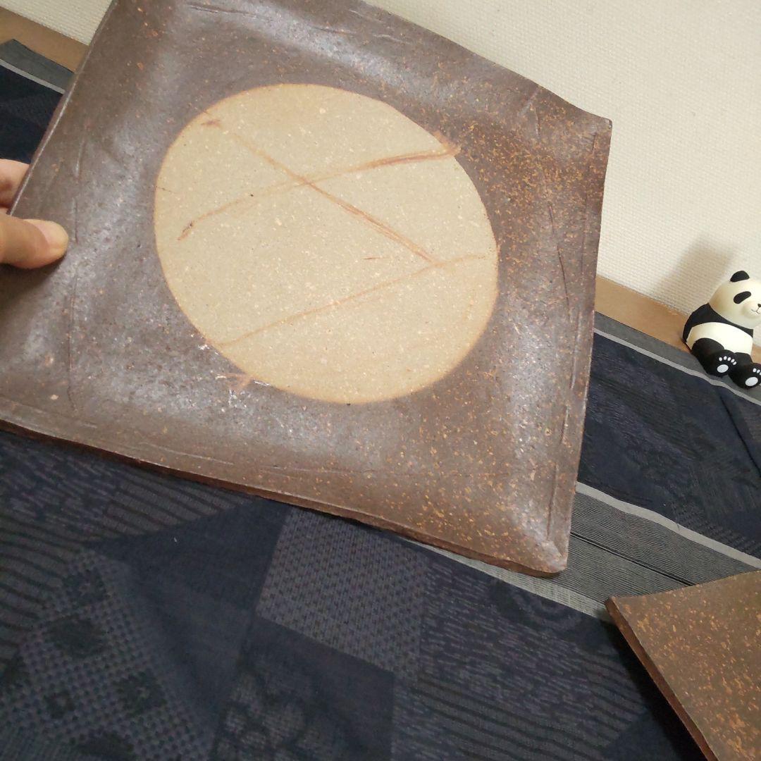 渋い四方皿 2枚 備前焼 C