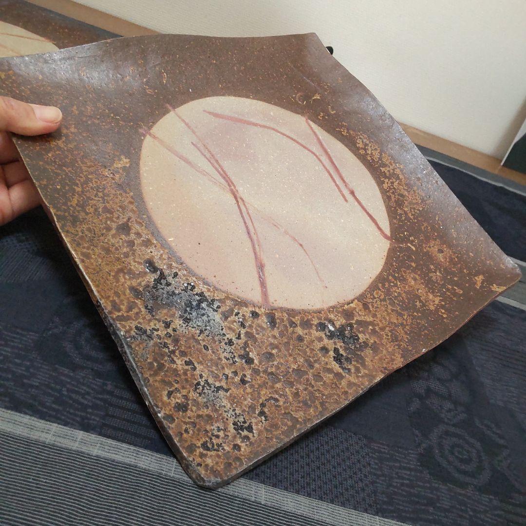 渋い四方皿 2枚 備前焼 C