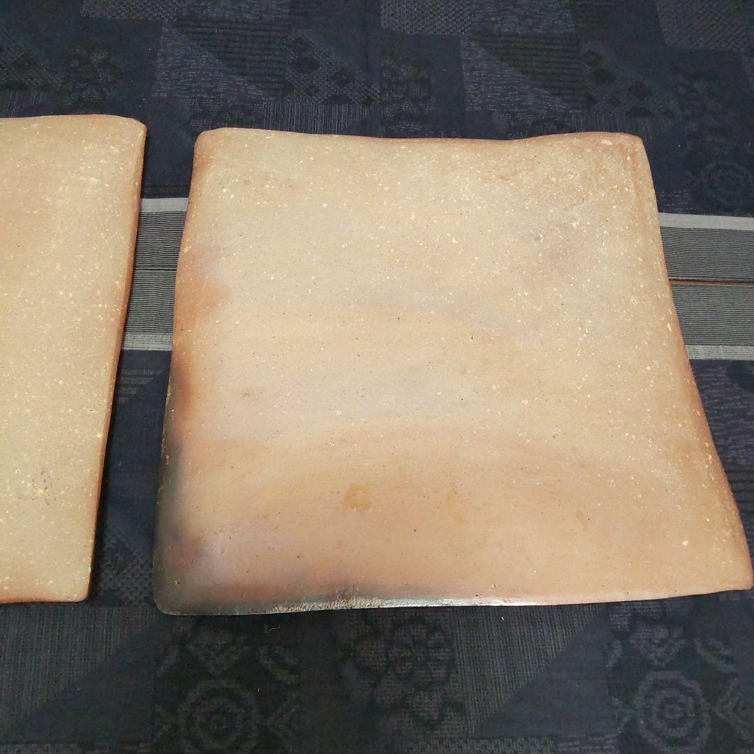 渋い四方皿 2枚 備前焼 C