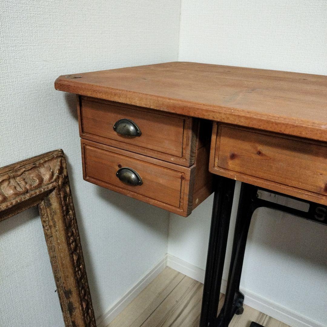 古いミシンSINGERリメイク 木製デスク クラシックスタイル 古い家具