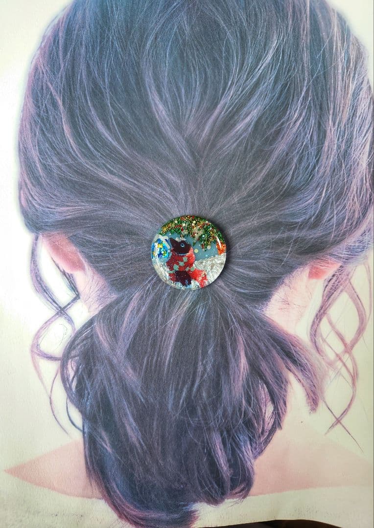 レジン 猫 ヘアゴム ブローチ ポニーフック No.315