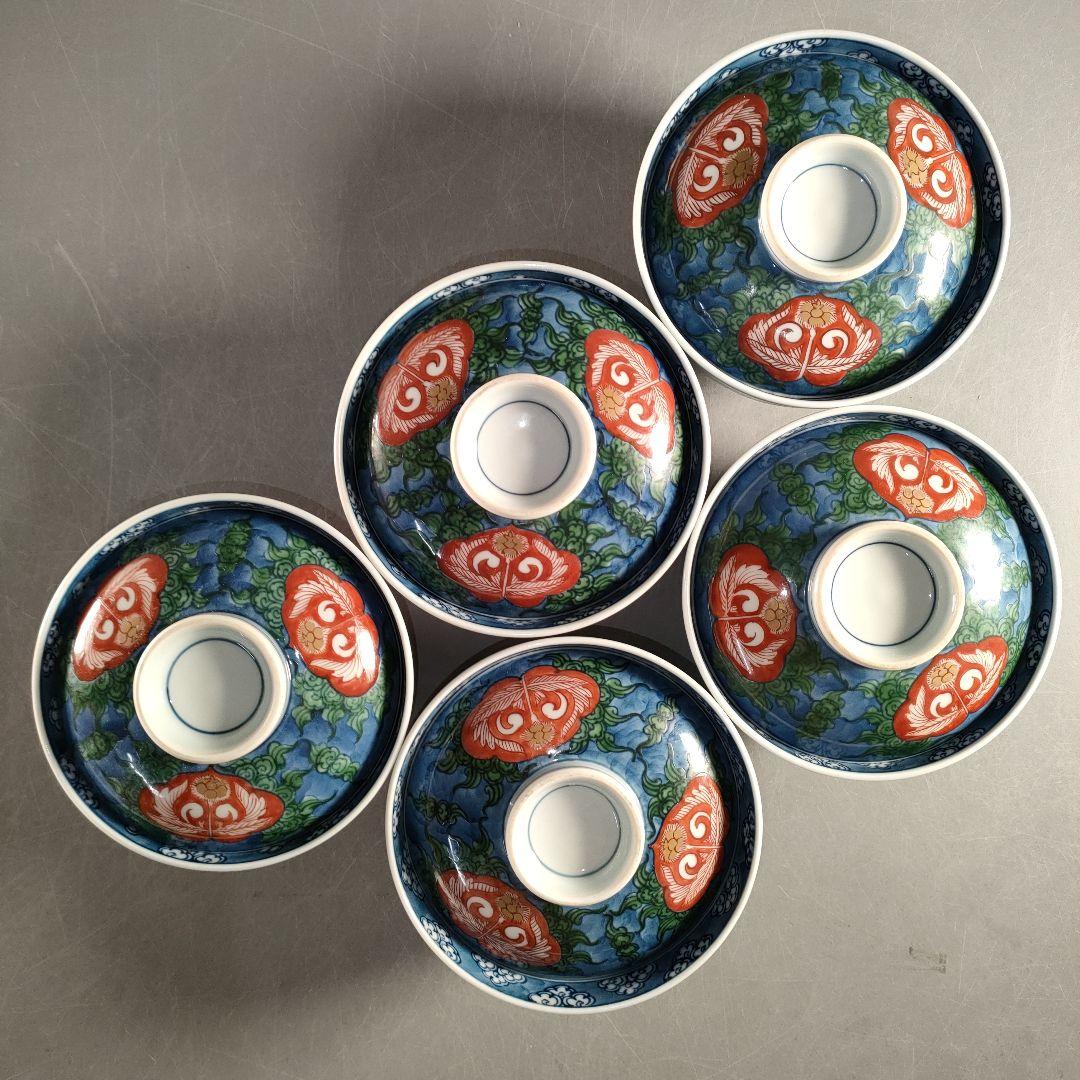 A1352-1/有田焼/源右衛門窯/染錦瑞雲草花紋向付5客/共箱/蓋碗/懐石道具