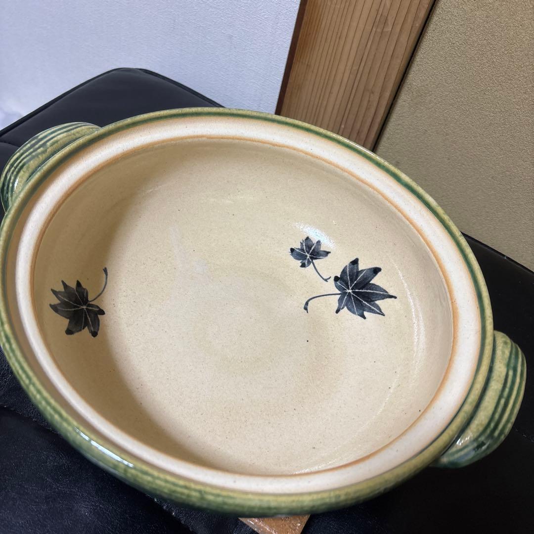 未使用 萬古焼 利行窯 土鍋 8号 3〜4人用 緑 遠赤外線効果