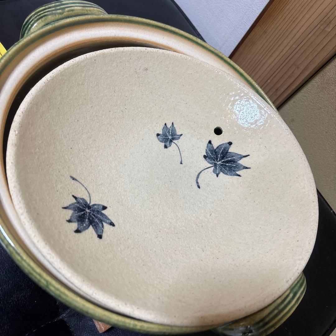 未使用 萬古焼 利行窯 土鍋 8号 3〜4人用 緑 遠赤外線効果