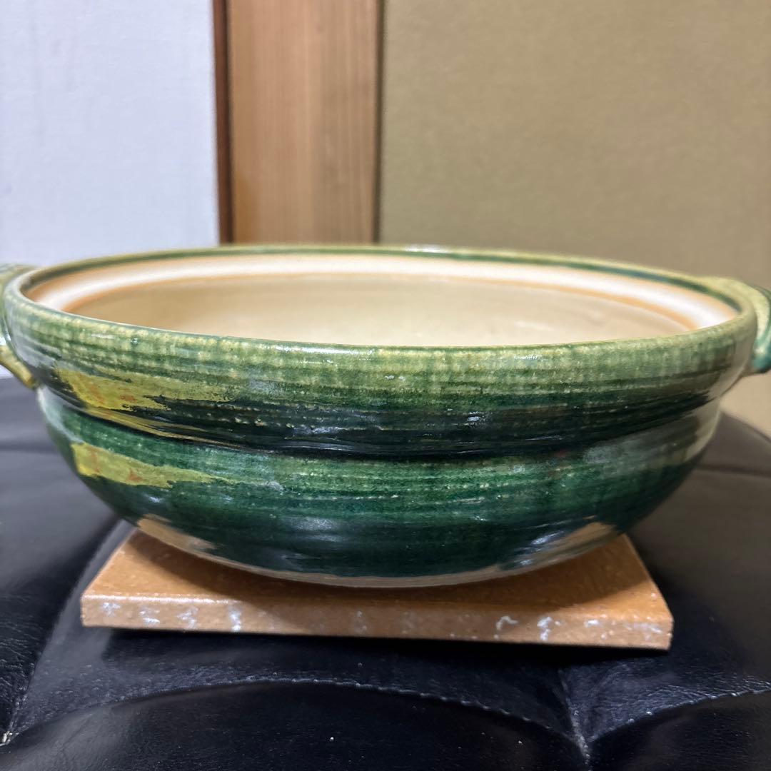 未使用 萬古焼 利行窯 土鍋 8号 3〜4人用 緑 遠赤外線効果