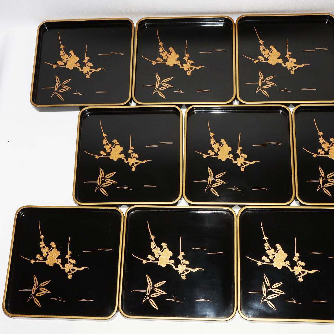 漆 蒔絵 小盆 松竹梅　20客　箱付き　レトロ　16.5cm