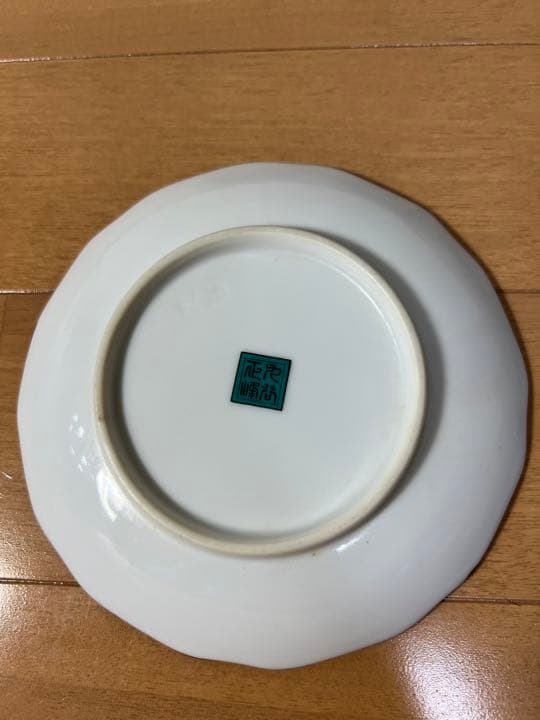 167 九谷焼　青粒花鳥皿　5客　金彩　未使用