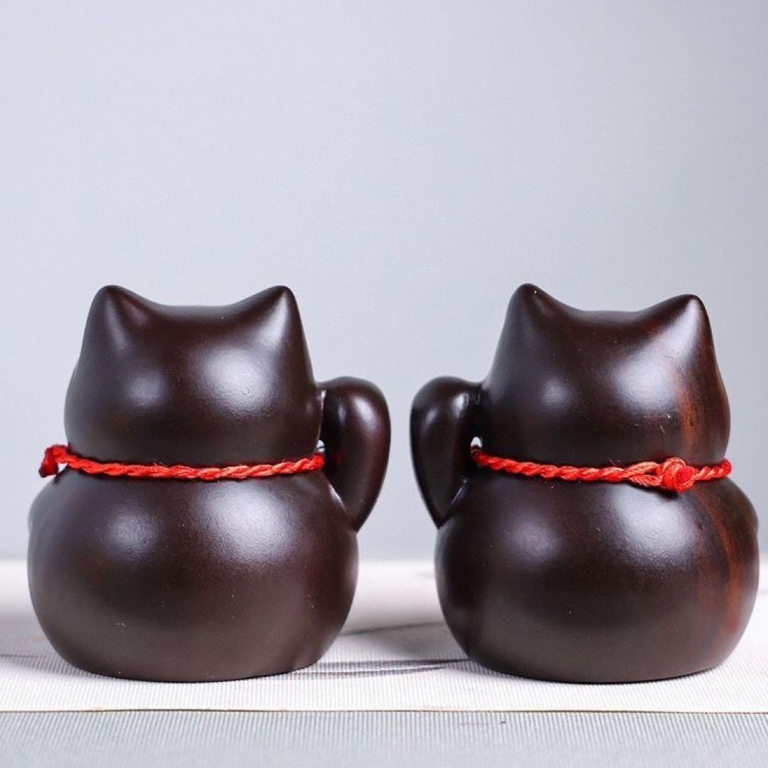 木製 招き猫 置物 2体セット