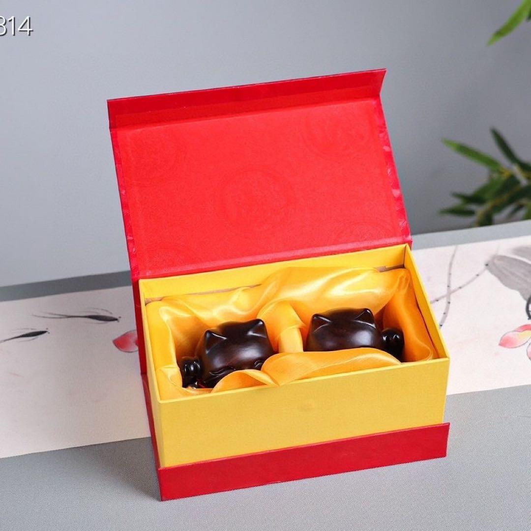 木製 招き猫 置物 2体セット