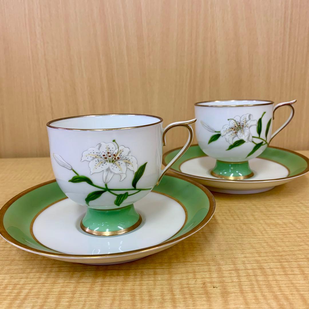 ⑦希少 宮内庁御用達 深川製磁 君島一郎 白百合 カップ＆ソーサー 2客