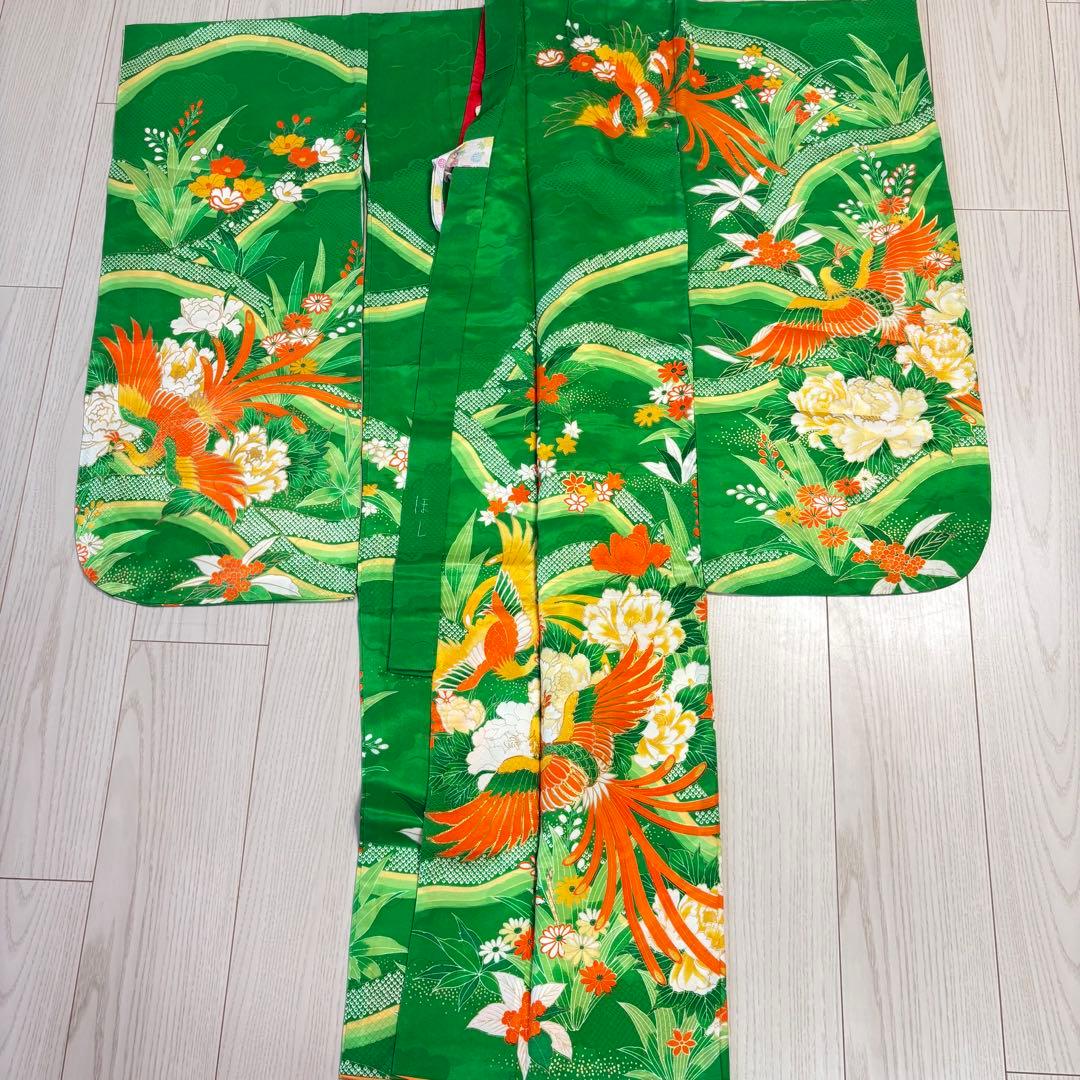 七五三 子供着物　7歳　緑　美品　鳳凰