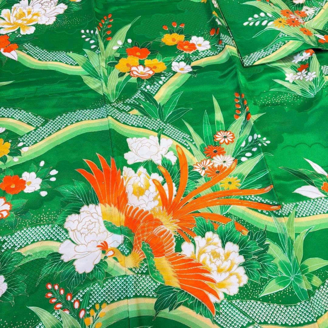 七五三 子供着物　7歳　緑　美品　鳳凰