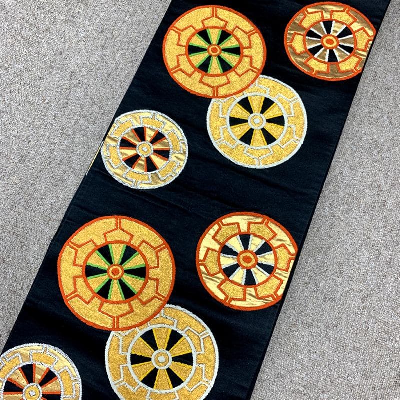 509ag32□七五三 七歳 女児 着物&袋帯 金彩 花車 水色白□状態良好