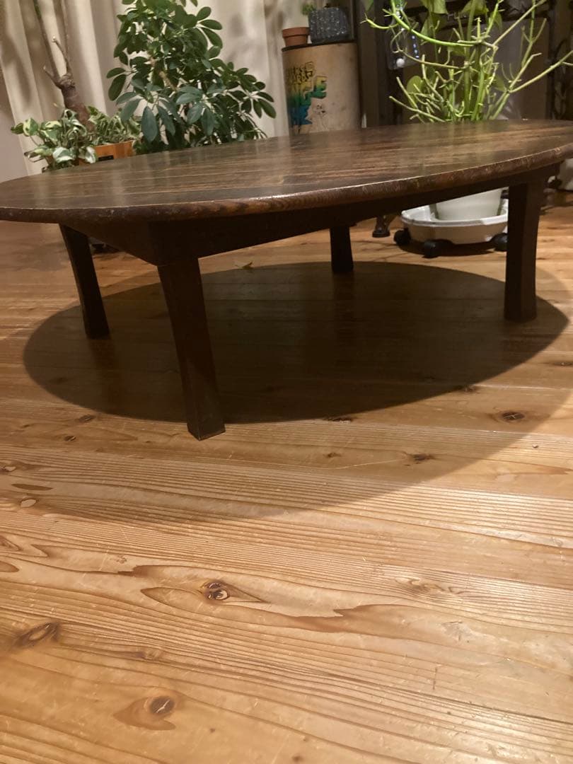 昭和レトロ　古い木製丸ローテーブル　折畳丸ちゃぶ台⑨直径900