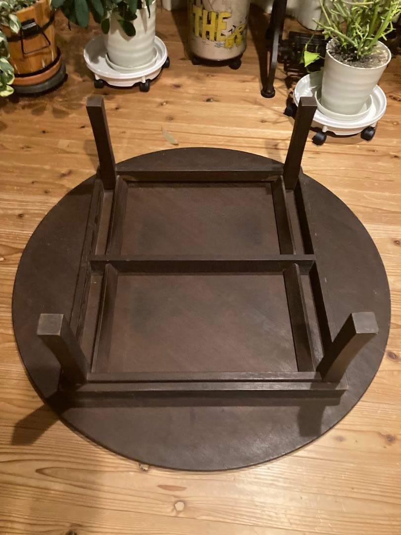 昭和レトロ　古い木製丸ローテーブル　折畳丸ちゃぶ台⑨直径900