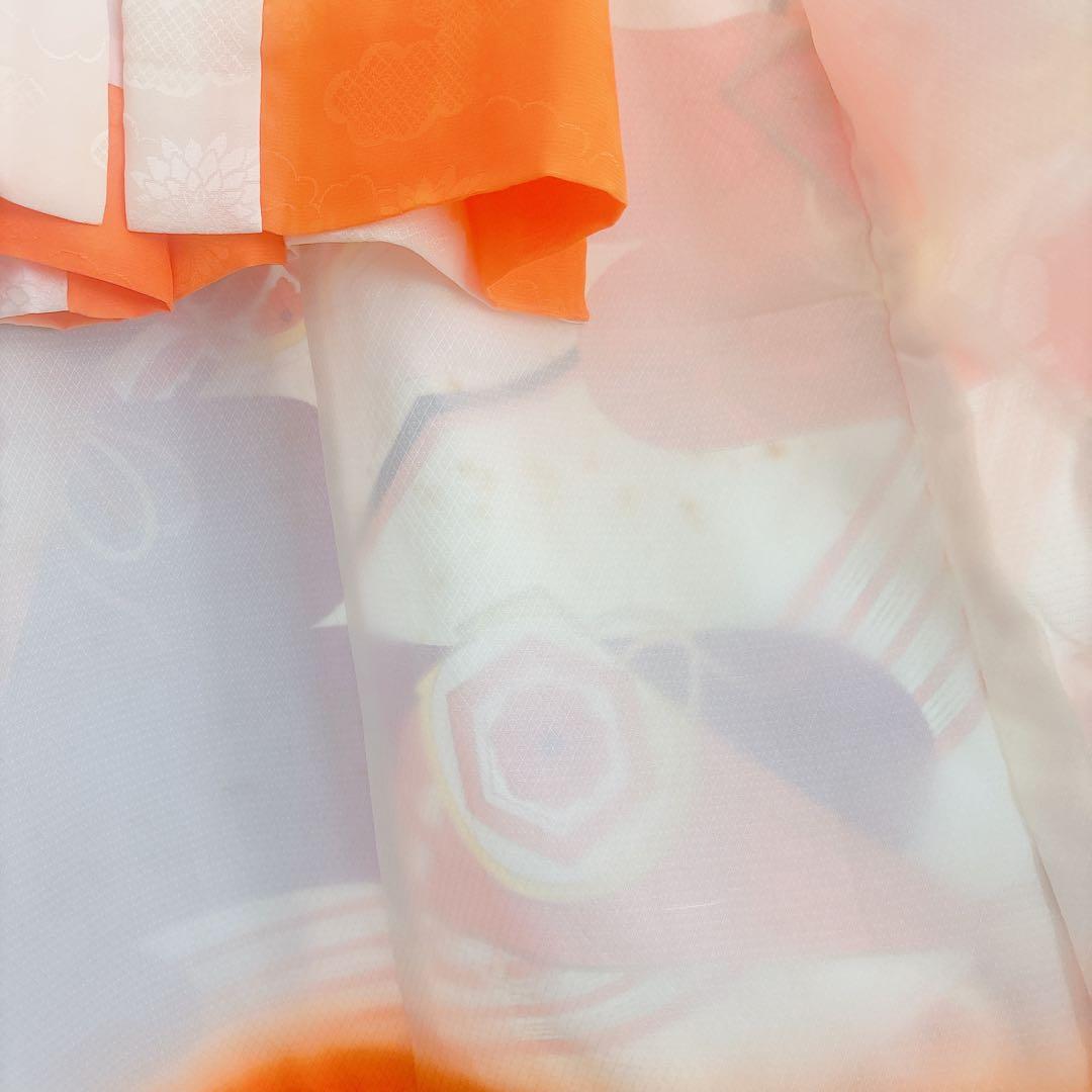 七五三　7歳　四つ身　子供着物　作り帯　女の子　長襦袢　フルセット　オレンジ