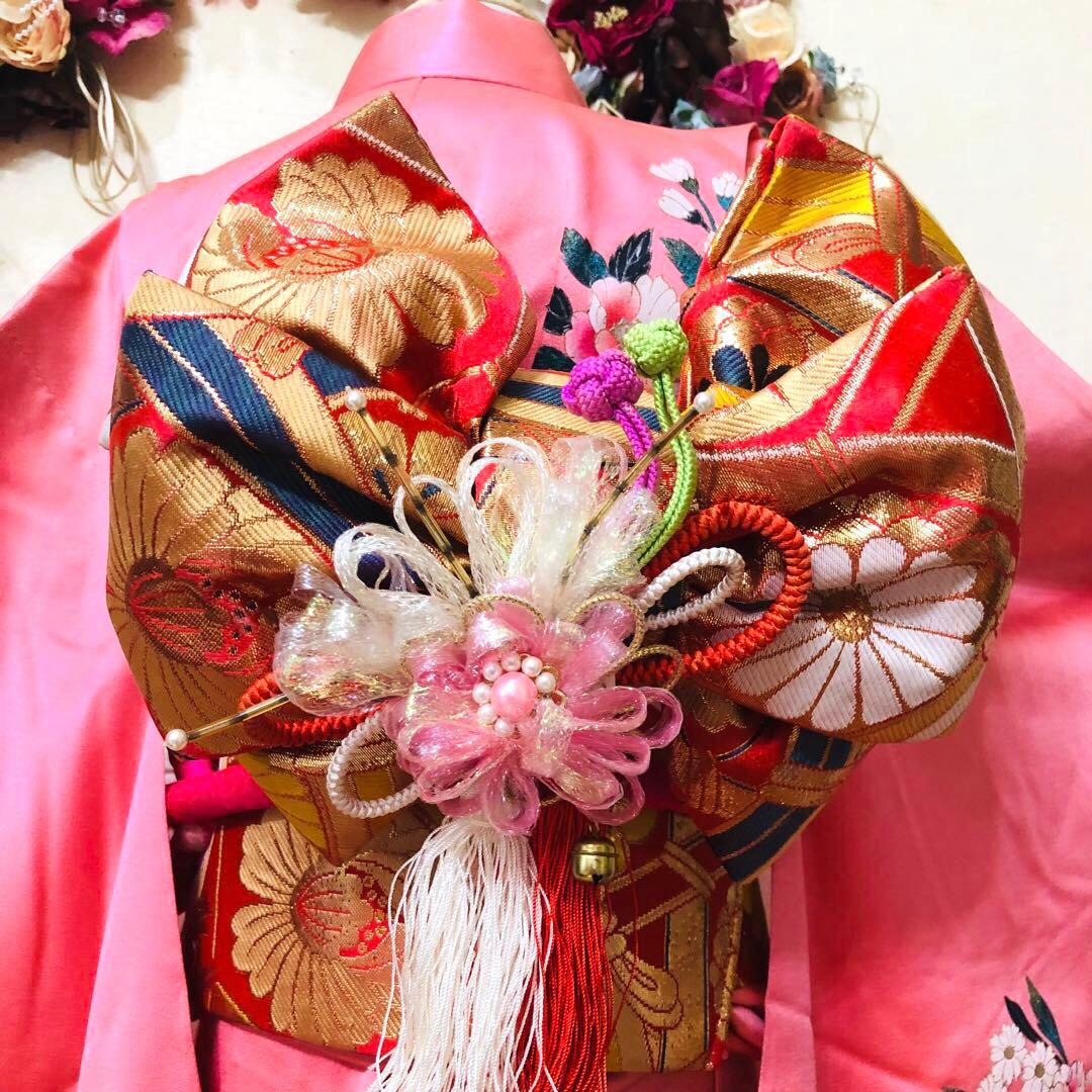 七五三七歳‼正絹可愛いピンクに花々金箔金彩煌びやか際立つ❤️完全フルセット