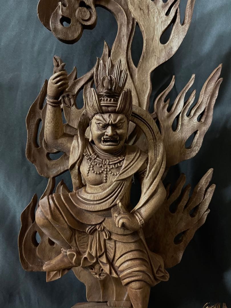 大型55cm 仏教工芸品　総楠製　井波彫刻　極上彫　木彫仏像　蔵王権限立像