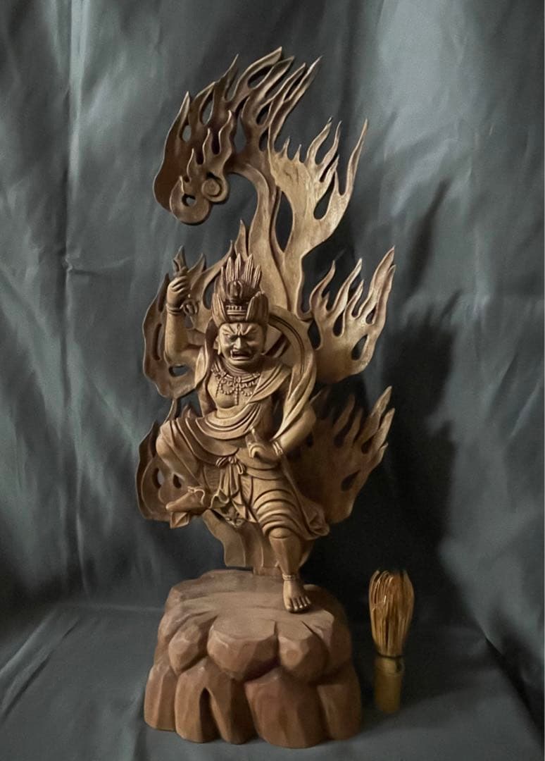 大型55cm 仏教工芸品　総楠製　井波彫刻　極上彫　木彫仏像　蔵王権限立像