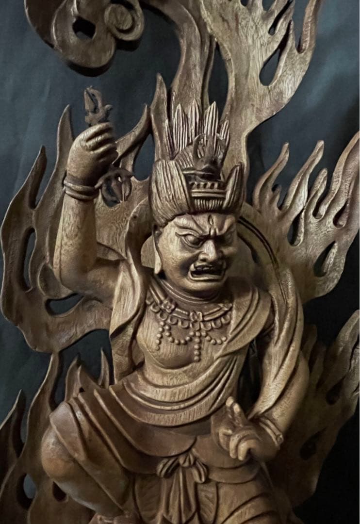 大型55cm 仏教工芸品　総楠製　井波彫刻　極上彫　木彫仏像　蔵王権限立像