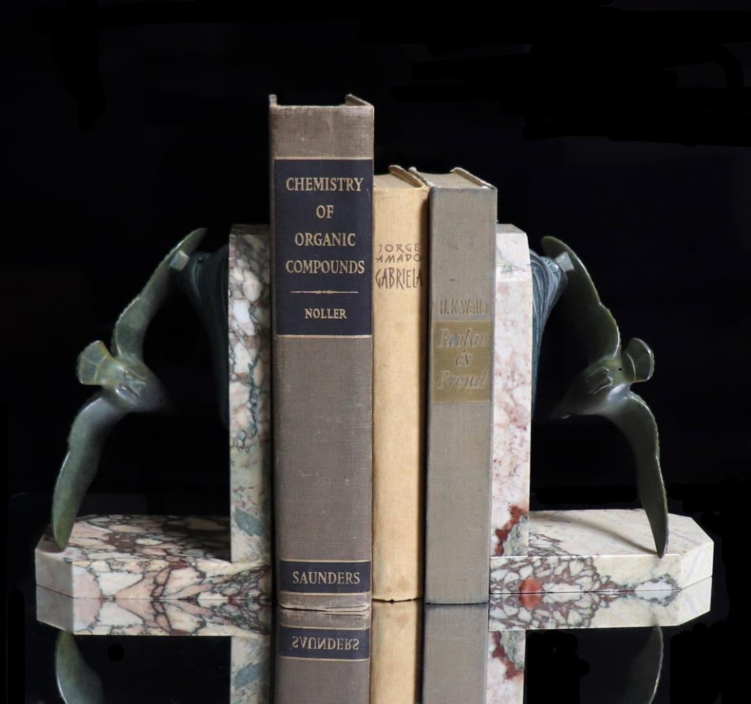 アンティーク1900年頃一点物 大型ブックエンド3kg ペア フランス製大理石台