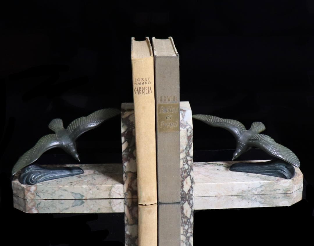 アンティーク1900年頃一点物 大型ブックエンド3kg ペア フランス製大理石台