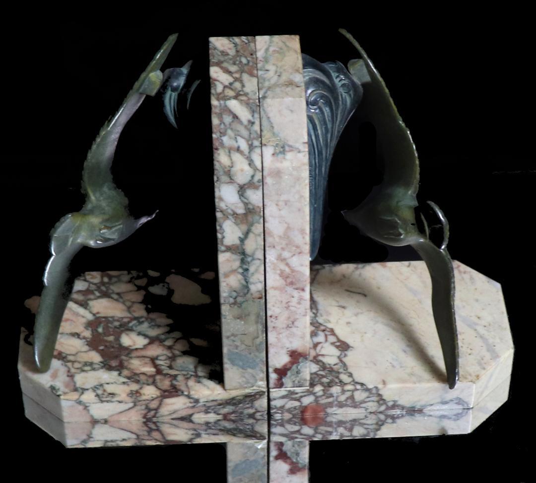 アンティーク1900年頃一点物 大型ブックエンド3kg ペア フランス製大理石台