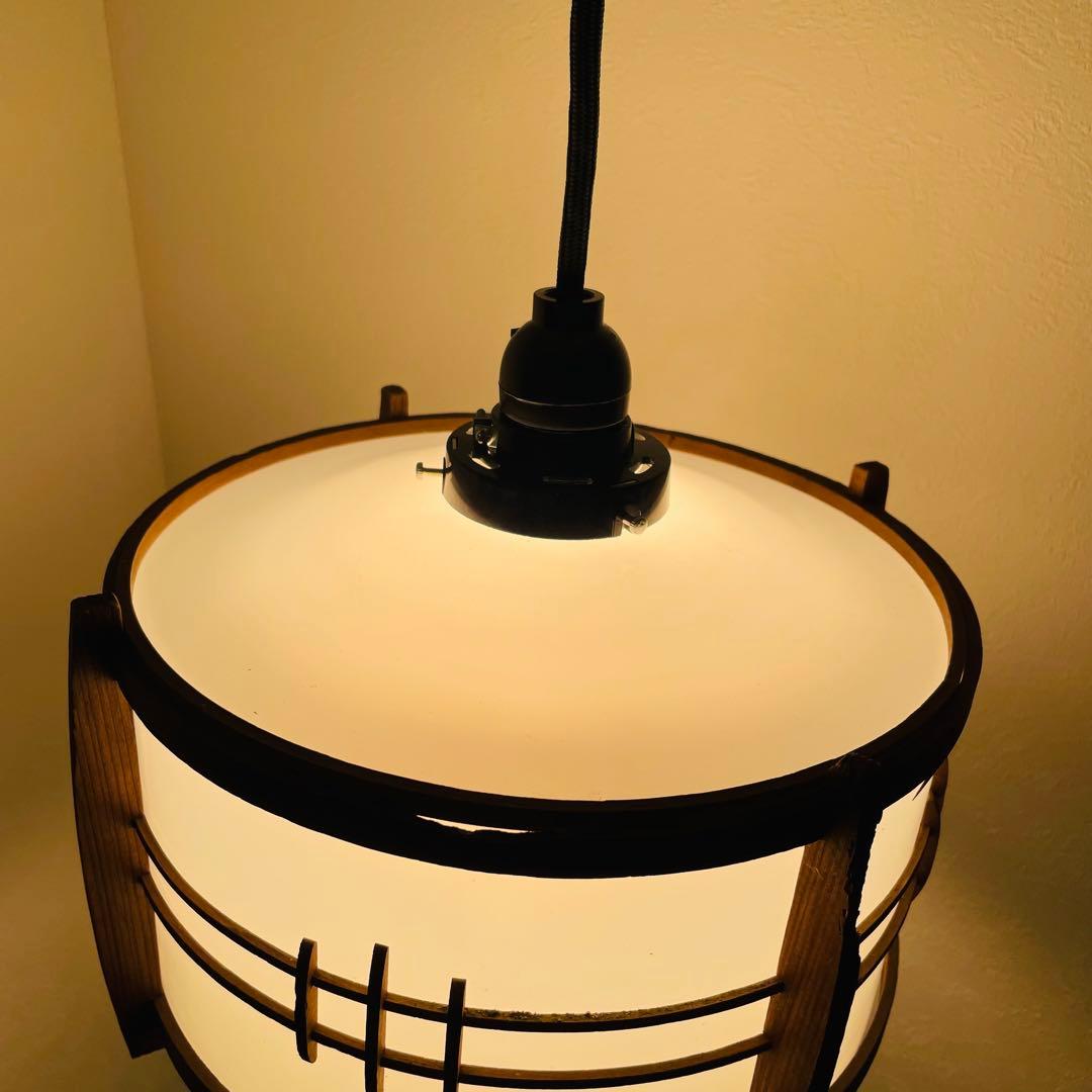 昭和レトロ 中ぶり 乳白ガラス 木枠 天井照明 電傘 電笠 2
