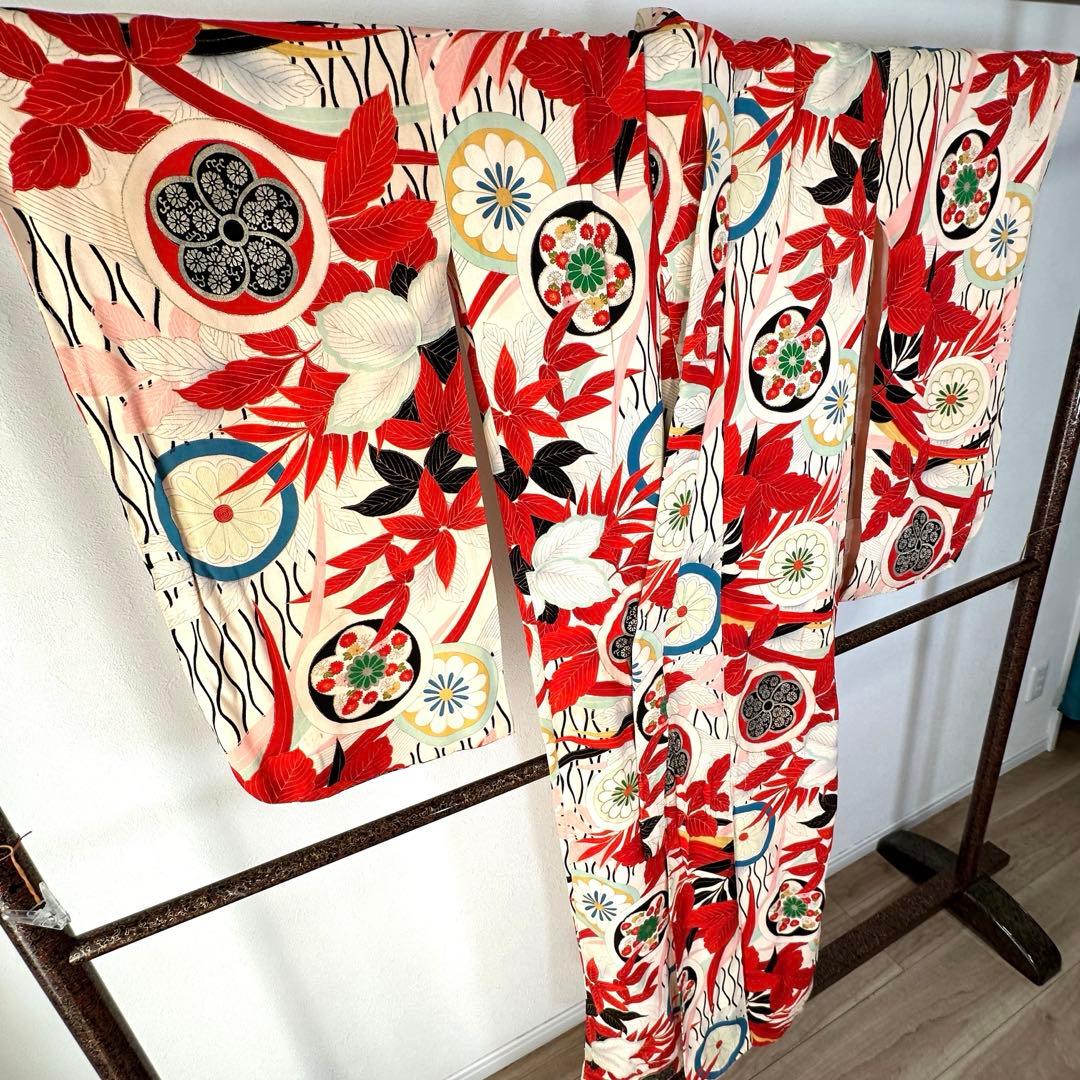 超美品　正絹　赤　ピンク　十三参り　七五三　子供着物　150裄60 アンティーク